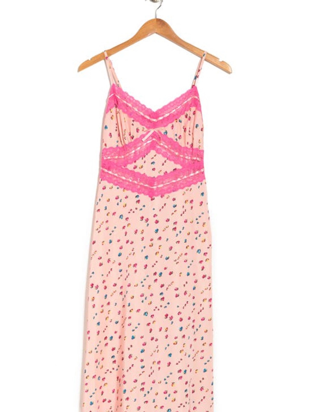 Betsey Johnson Pink Floral Lace-Trim Chemise